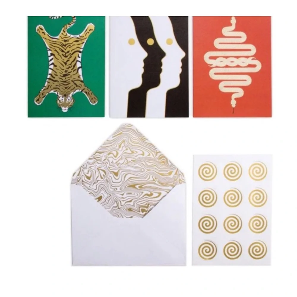 Jonathan Adler Atlas & Animals Boxed Metallic Notecards / Stationary. Set of 12.